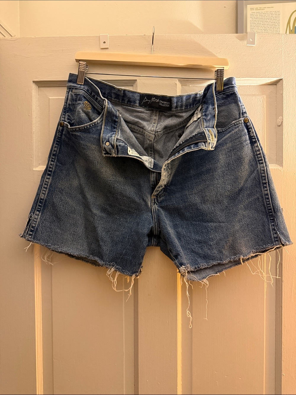 Wrangler Raw Hem Dark Blue Denim Cutoff Shorts
